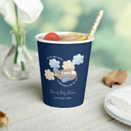 Up Up and Away Watercolor Airplane Boy Baby Shower Paper Cups