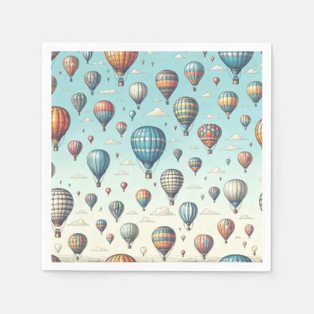 Up, Up, and Away! Whimsical Hot Air Balloons Napkin (Front)