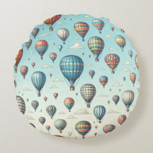 Up, Up, and Away! Whimsical Hot Air Balloons Round Cushion