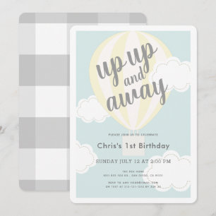 Up Up and Away Yellow Hot Air Balloon 1st Birthday Invitation