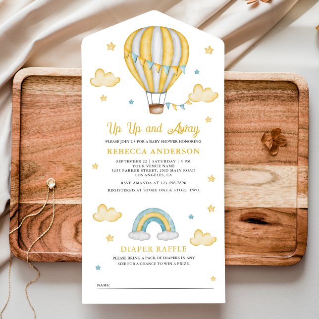 Up Up and Away Yellow Hot Air Balloon Baby Shower All In One Invitation (Creator Uploaded)