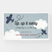 Up Up & Away Aeroplane Blue Boy Baby Shower Welcom