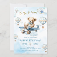 Up Up & Away Bear Hot Air Balloon Boy 1st Birthday