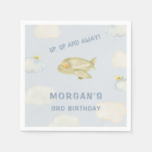 Up Up Away Watercolor Plane Squirrel Birthday Napkin