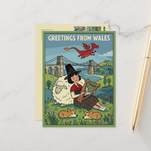 UPA Cartoon Style Greetings from Wales Postcard