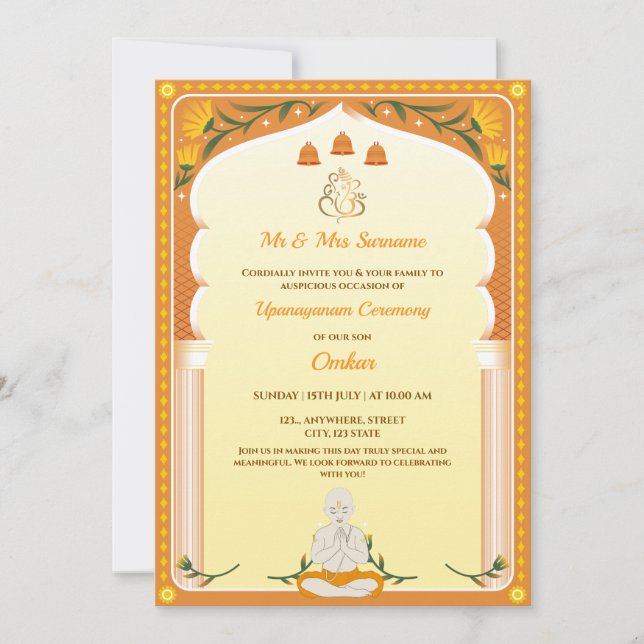 Upanayanm Invitation Card, Thread Ceremony Card (Front)