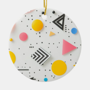 Upbeat background of shapes and stripes ceramic tree decoration