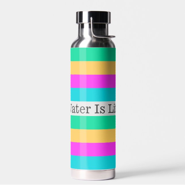 Upbeat Fun Colours Motivational Text or Your Name Water Bottle (Left)