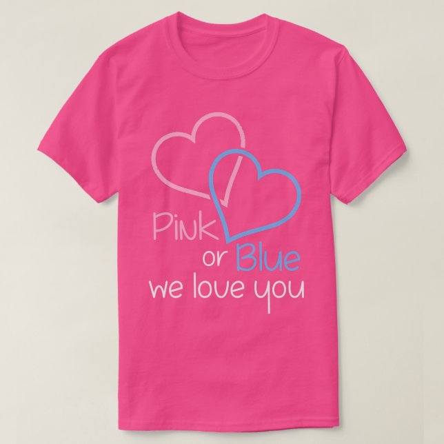 Upcoming Gender Reveal Pregnancy Party Pink or Blu T-Shirt (Design Front)