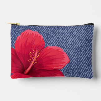Upcountry Red Hibiscus and Denim  Accessory Pouch