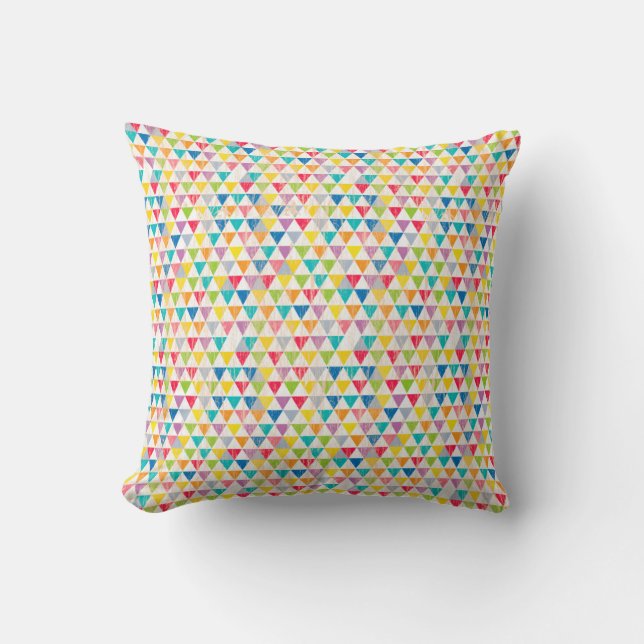 Upcycle Style Rustic Rainbow Triangles Pattern Cushion (Front)
