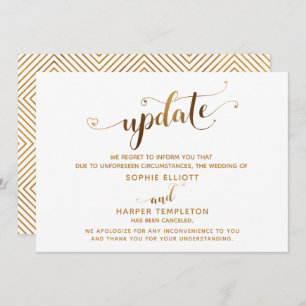 Update Cancelled Wedding Gold Hearts Script Card
