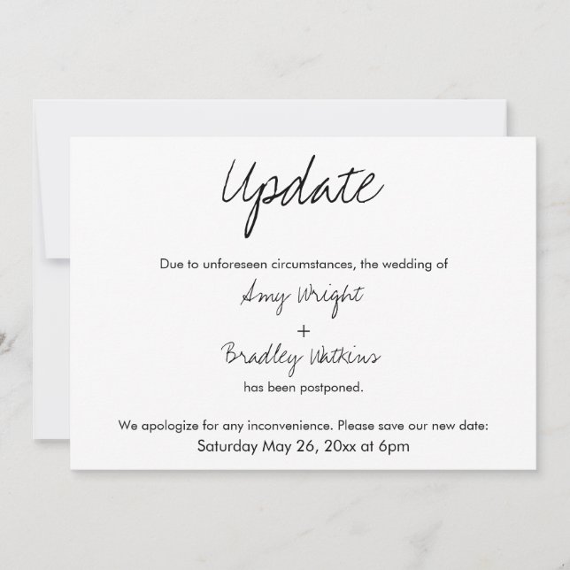 "Update" Casual Postponed Wedding Announcement (Front)