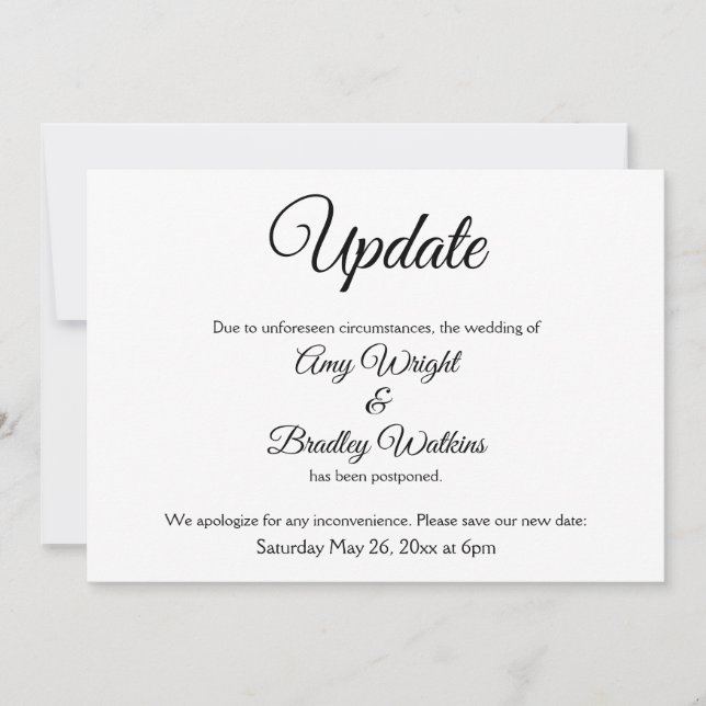 "Update" Elegant Postponed Wedding Announcement (Front)