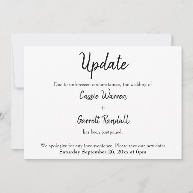 "Update" Postponed Wedding Announcement (Front)