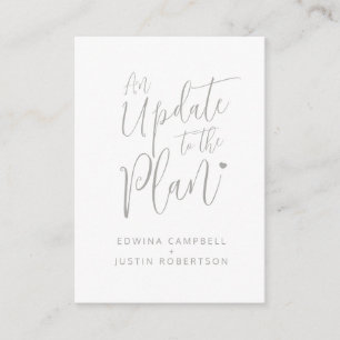 Update to plan grey white heart wedding cancelled enclosure card