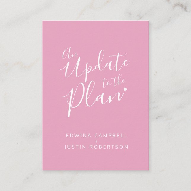 Update to plan pink white heart wedding cancelled enclosure card (Front)