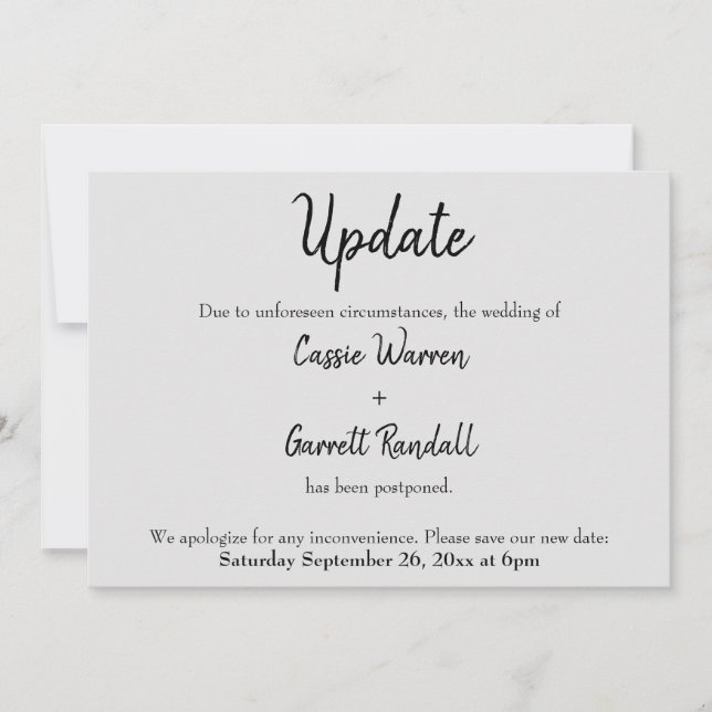 "Update" Wedding Date Black on Grey Card (Front)