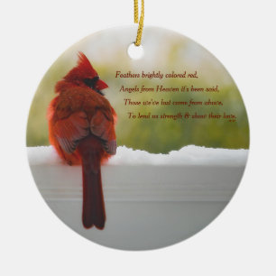 Updated Cardinal with Visitor From Heaven poem Ceramic Tree Decoration