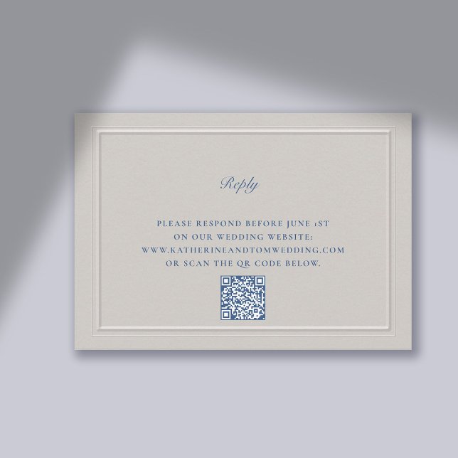 UPDATED Nautical Faux Embossed Classic QR Wedding RSVP Card (wedding rsvp card traditional classic formal response reply qr code  faux embossed nautical  frame)