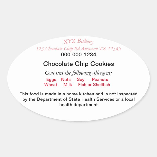 UPDATED TEXAS Cottage Food Law label home baker (Front)