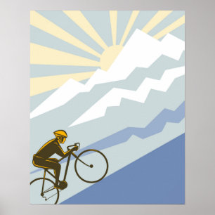 Uphill Cyclist Illustration Poster