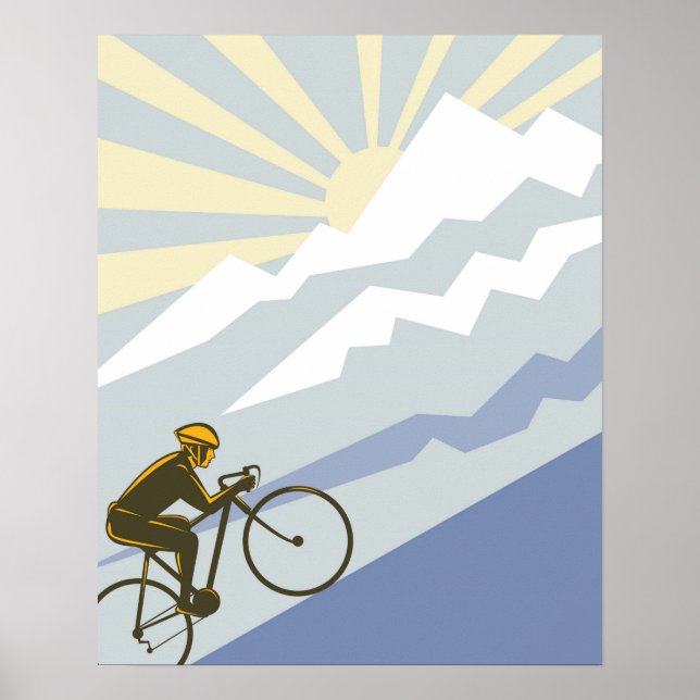 Uphill Cyclist Illustration Poster (Front)