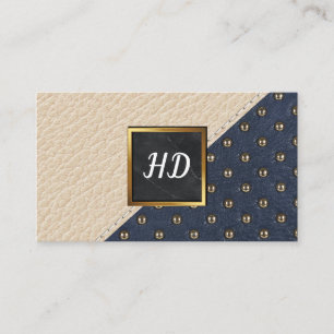 Upholstered   Leather Stitched   Gold Marble Business Card
