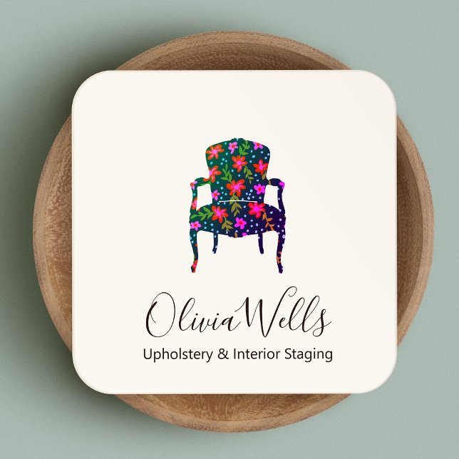 Upholsterer Floral Interior Design French Chair Square Business Card (Creator Uploaded)