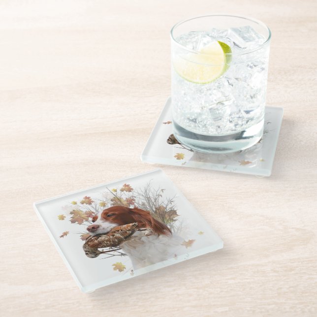 Upland Game Bird Hunting Glass Coaster (Angled)