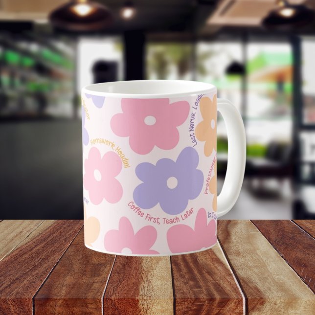 Uplifting Affirmation Retro Floral Teacher Gift Coffee Mug (Creator Uploaded)