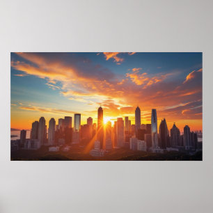 Uplifting City Skyline Sunrise Poster