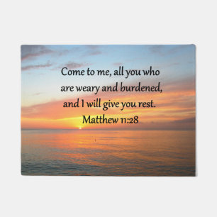 UPLIFTING MATTHEW 11:28 SCRIPTURE VERSE SUNRISE DOORMAT