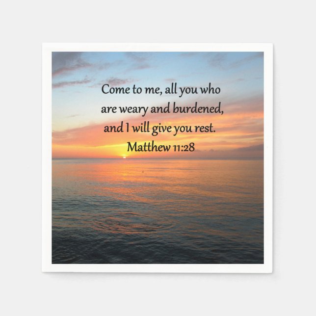 UPLIFTING MATTHEW 11:28 SCRIPTURE VERSE SUNRISE NAPKIN (Front)