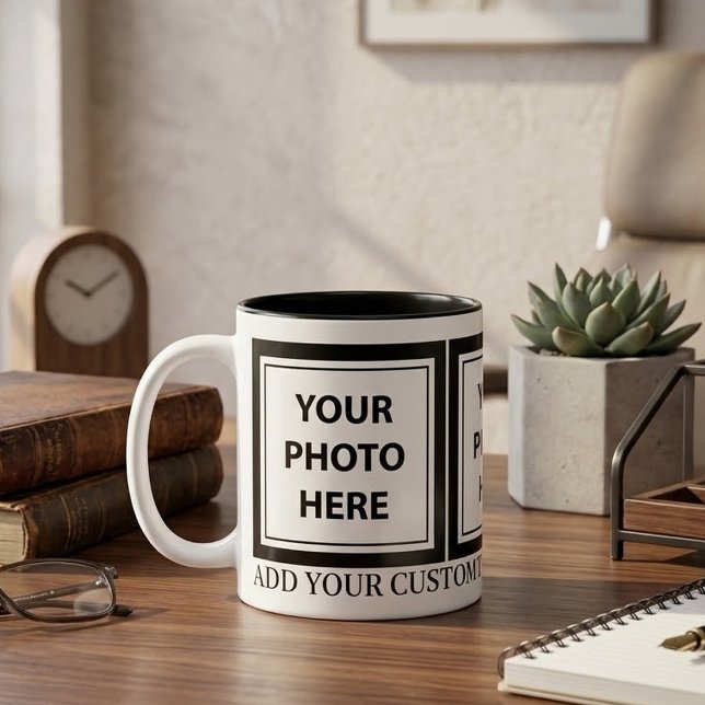 Upload 3 Photos & Add Text – Customise Picture Two-Tone Coffee Mug (Creator Uploaded)