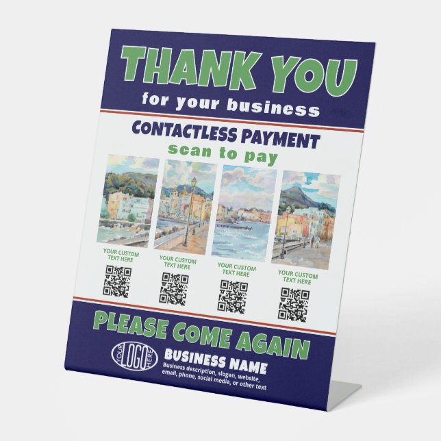 Upload 4 Product Images, QR Codes & Your Logo Kids Pedestal Sign (Front)