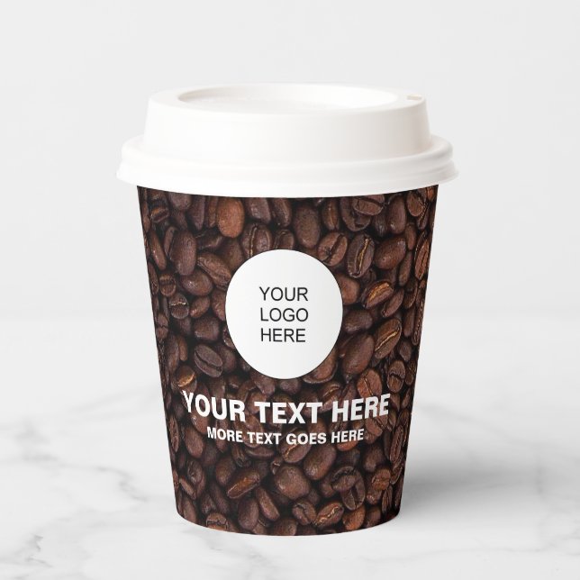 Upload Business Logo Add Text Marketing With Lid Paper Cups (Front)