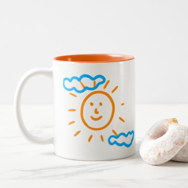 Upload Childs Drawing Turn Kids Artwork to Two-Tone Coffee Mug (With Donut)