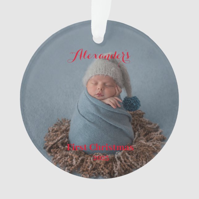 Upload Child's Photo First Christmas Ornament (Front)