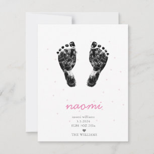 Upload Custom Baby Footprint Pink Girl Birth Announcement