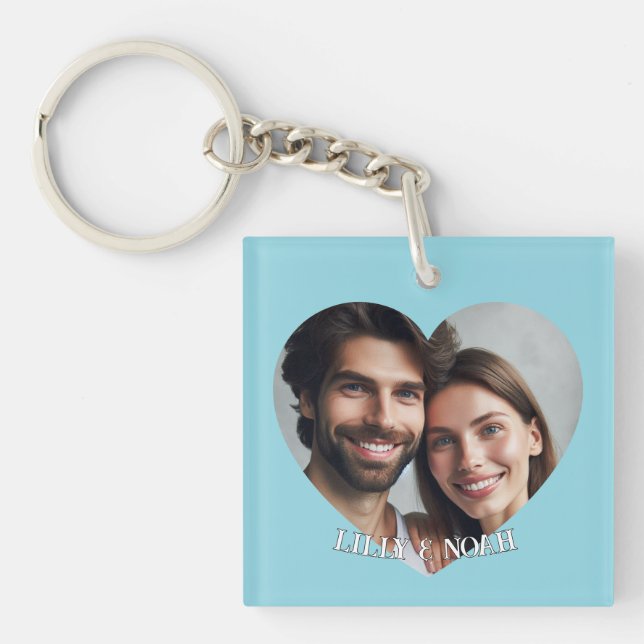 Upload Custom Heart Couple Photo Add Name Key Ring (Front)