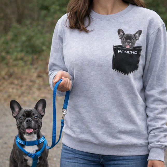 Upload Cute Pet Photo Face and Name Customised T-Shirt (Custom Pet Pocket Upload Photo and Name Dog Sweater)