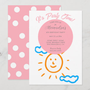 Upload Kids Own Drawing Art Girl Pink Birthday Invitation