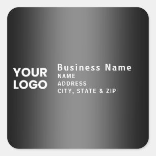 Upload Logo   Modern Gradient Grey Return Address Square Sticker