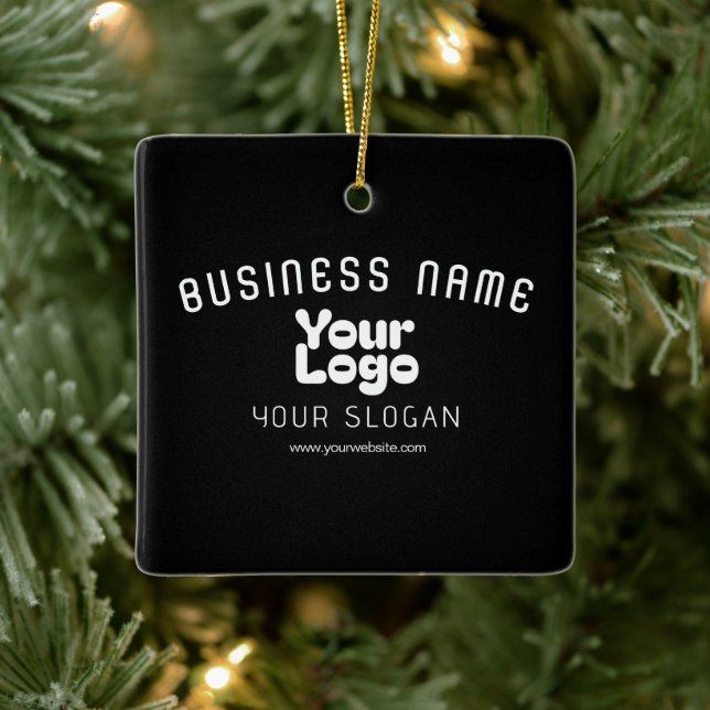 Upload Logo Retro-Modern Black & White (editable) Ceramic Ornament (Tree)