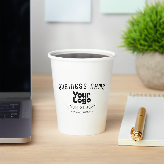 Upload Logo Retro-Modern White & Black (editable) Paper Cups (Insitu)