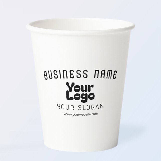 Upload Logo Retro-Modern White & Black (editable) Paper Cups (Creator Uploaded)