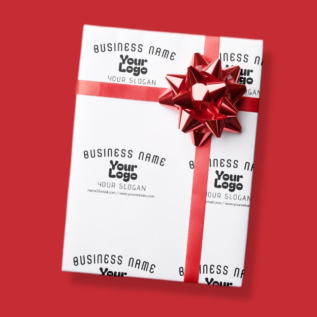 Upload Logo Retro-Modern White & Black (editable) Wrapping Paper (Creator Uploaded)