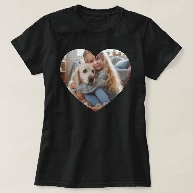 Upload Personalized Photo Gift Child Dog Pet Heart T-Shirt (Design Front)