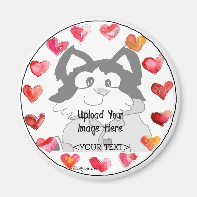 Upload Photo Cartoon Hearts Personalised Magnets (Front)